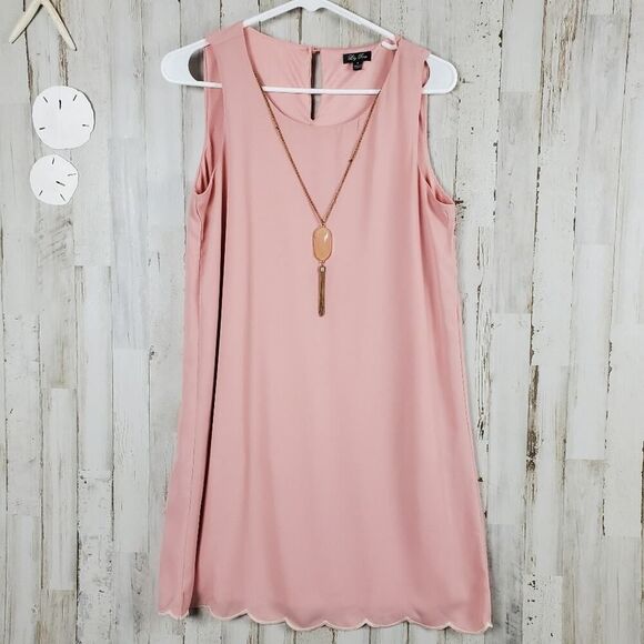 Lily Rose Scallop Sleeveless Shift Dress Dusty Rose size Small - Picture 1 of 11